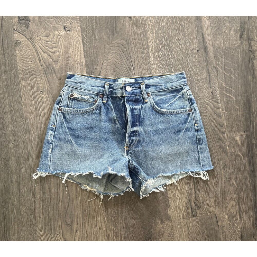 AGOLDE Parker Shorts Cotton Denim Distressed Blue‎ High-Rise Waist Jean Short 24
